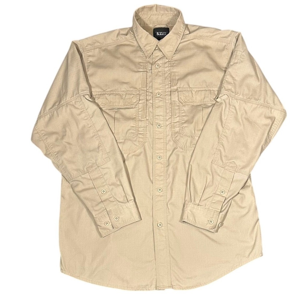 5.11 Tactical Shirt Mens Med Khaki Tan Long Sleeve Ripstop Gorpcore Outdoor Hike